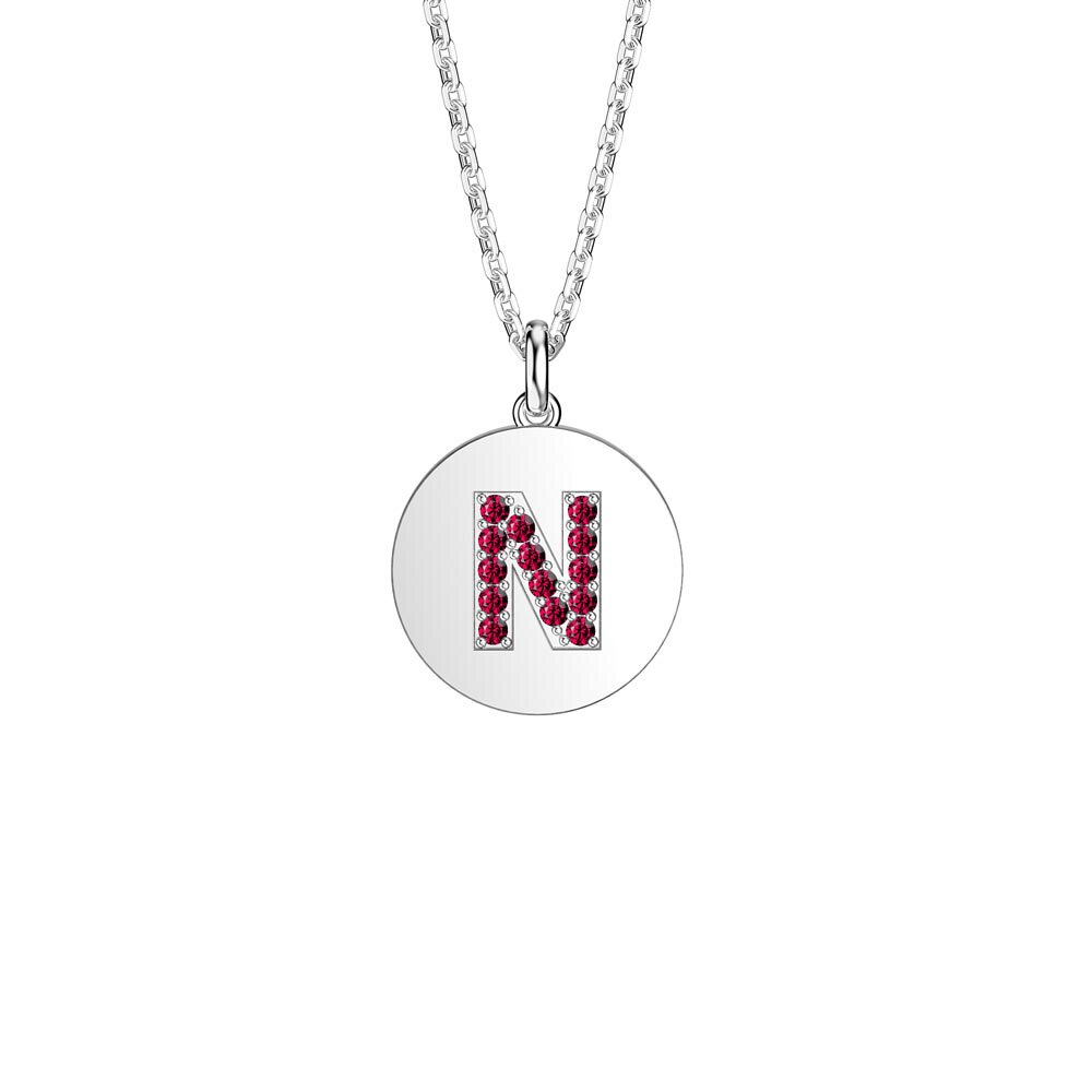 Charisma Ruby Pave Platinum plated Silver Alphabet Pendant N