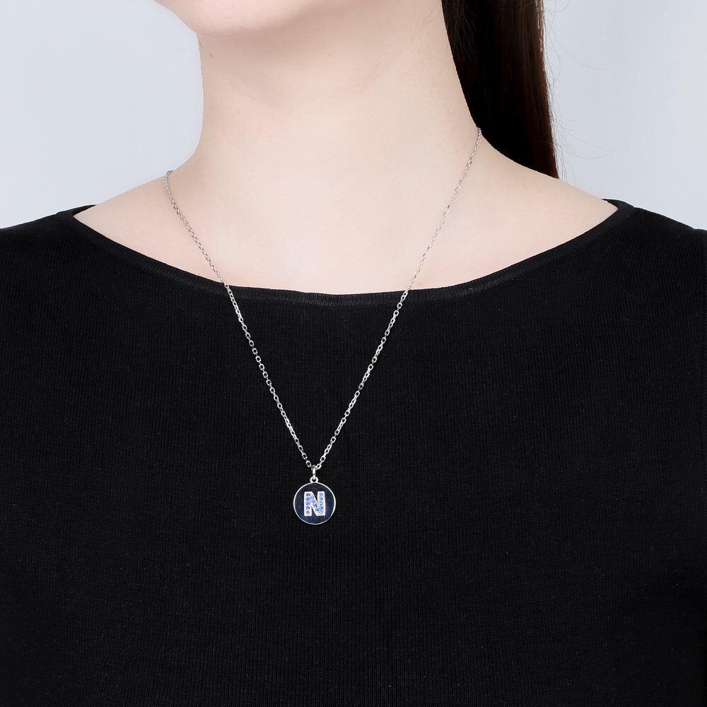 Charisma Sapphire Pave Platinum plated Silver Alphabet Pendant N #2