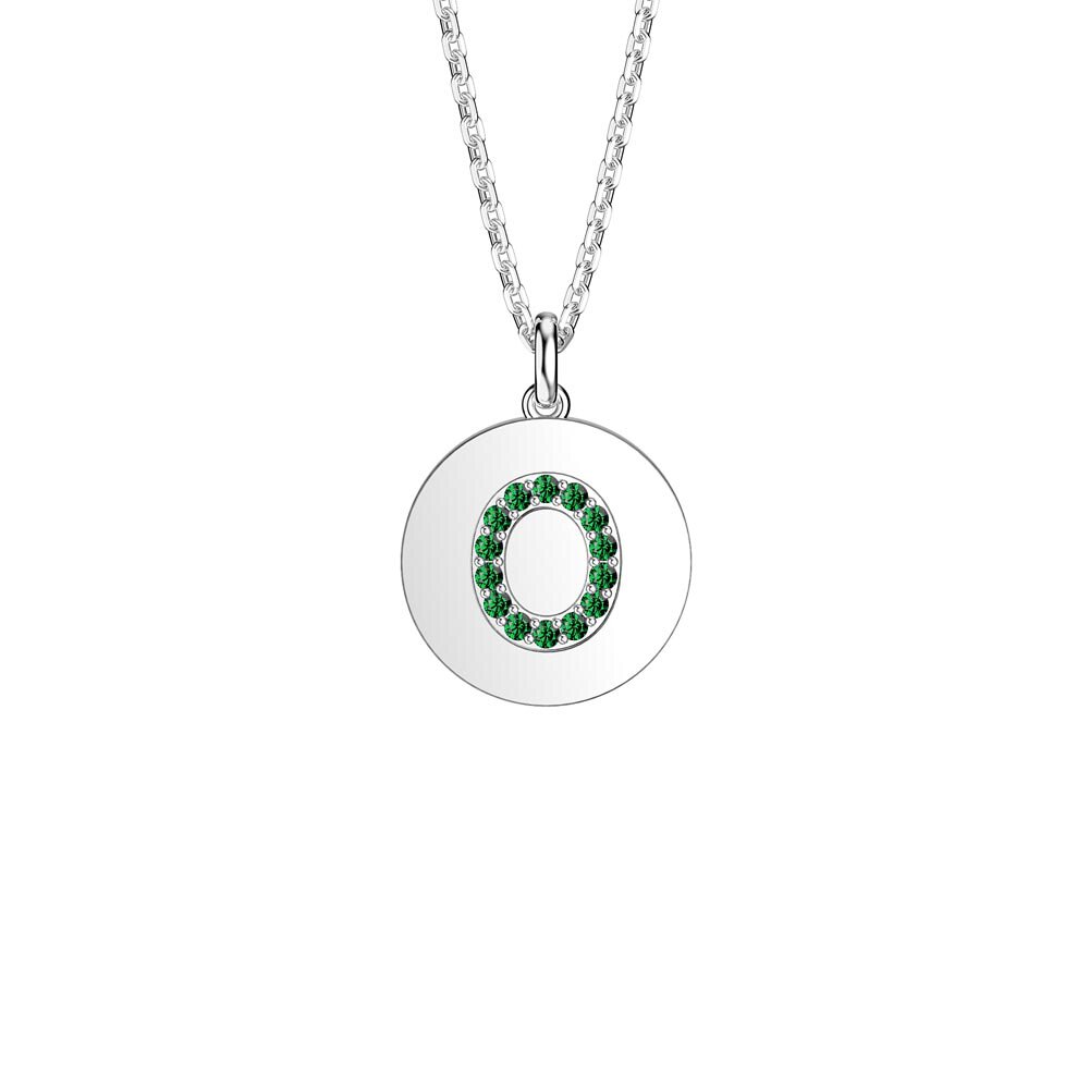 Charisma Emerald Pave Platinum plated Silver Alphabet Pendant O