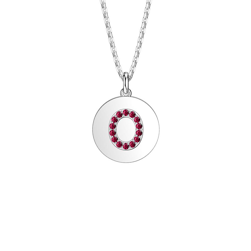 Charisma Ruby Pave Platinum plated Silver Alphabet Pendant O
