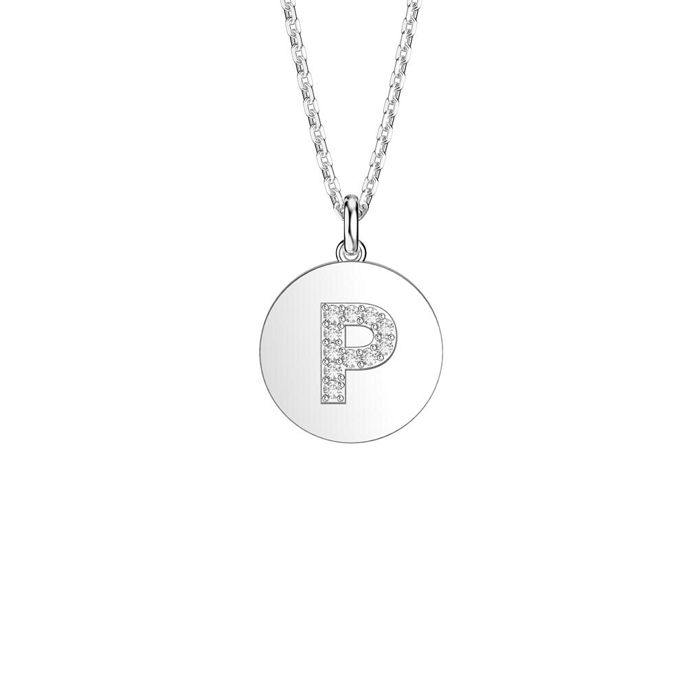 Charisma Moissanite Pave Platinum plated Silver Alphabet Pendant P