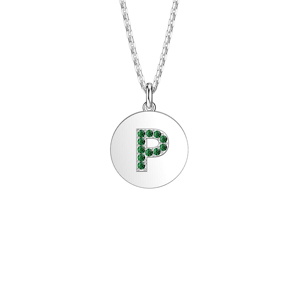 Charisma Emerald Pave Platinum plated Silver Alphabet Pendant P