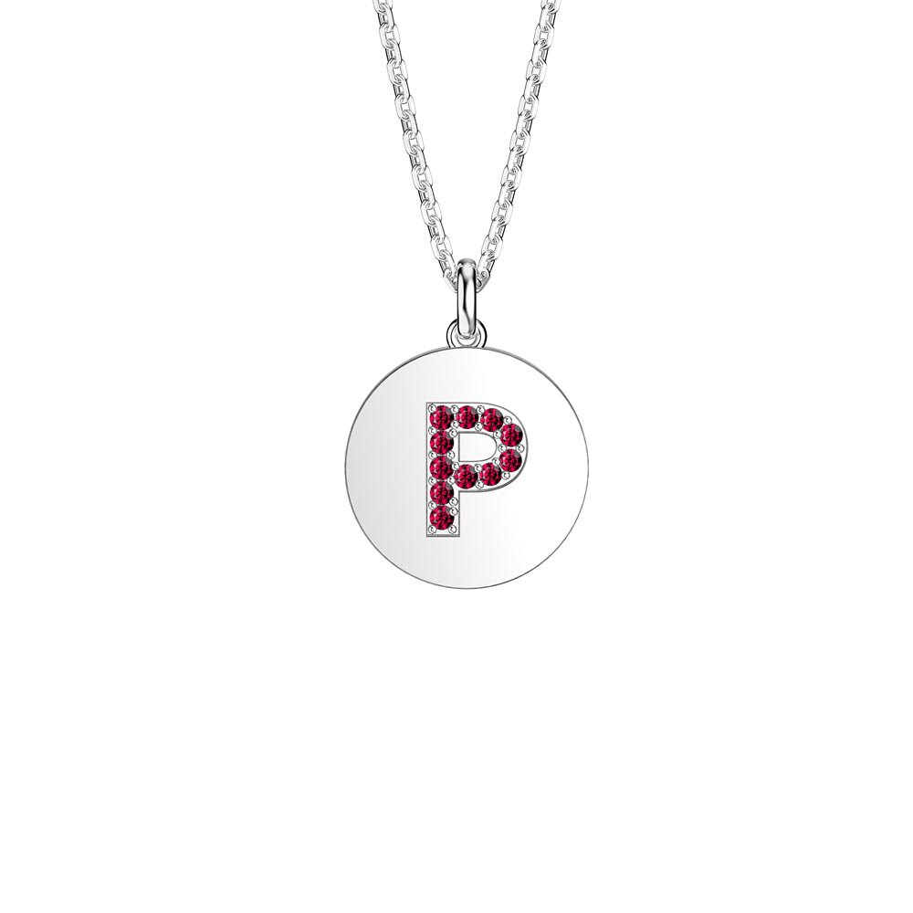 Charisma Ruby Pave Platinum plated Silver Alphabet Pendant P