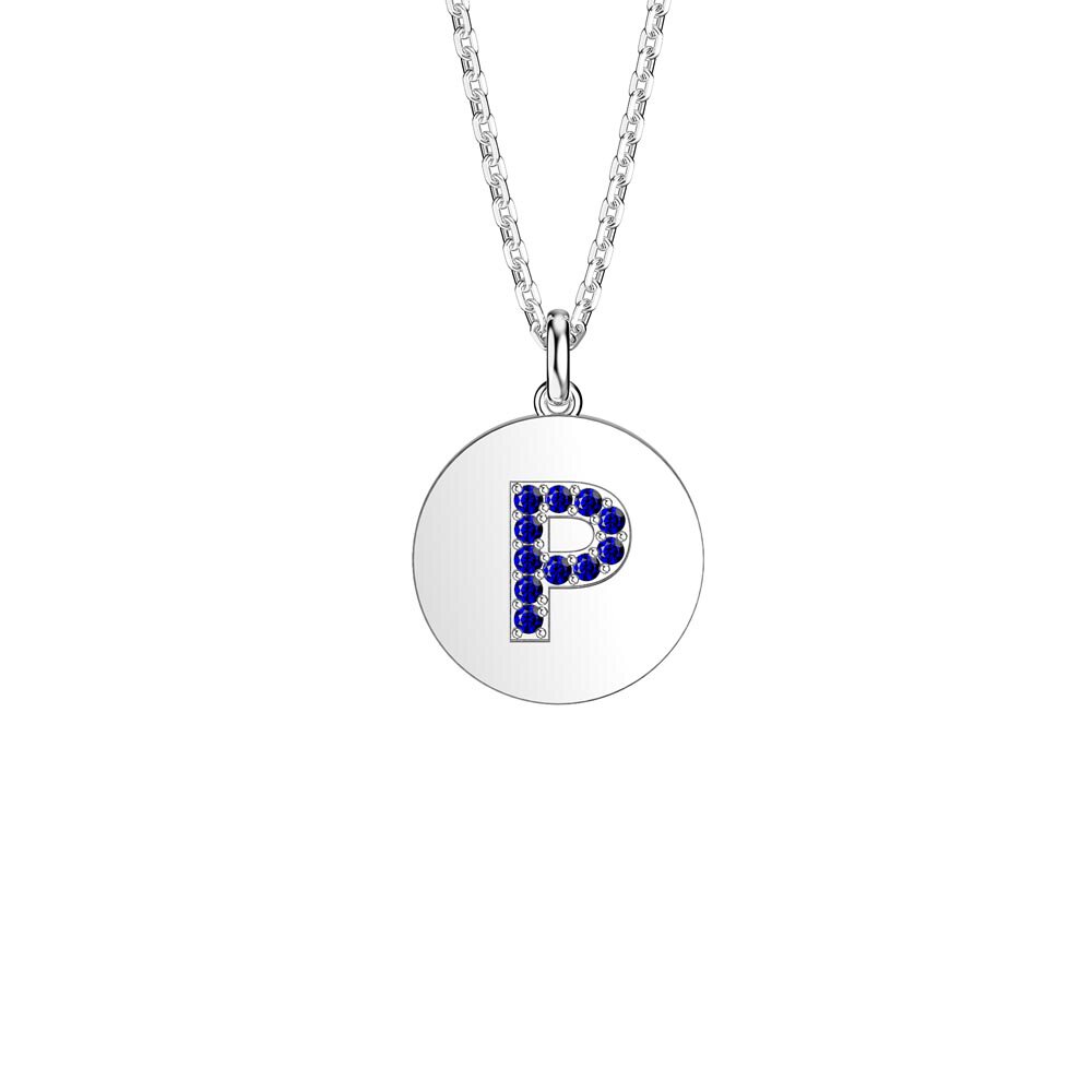 Charisma Sapphire Pave Platinum plated Silver Alphabet Pendant P