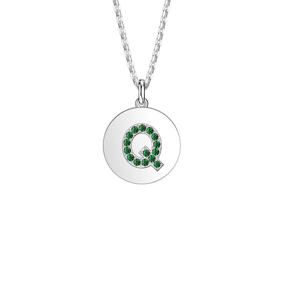 Charisma Emerald Pave Platinum plated Silver Alphabet Pendant Q