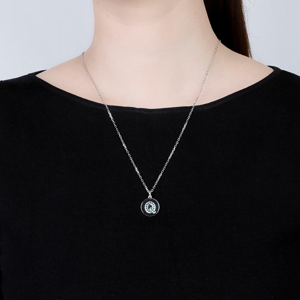 Charisma Emerald Pave Platinum plated Silver Alphabet Pendant Q #2