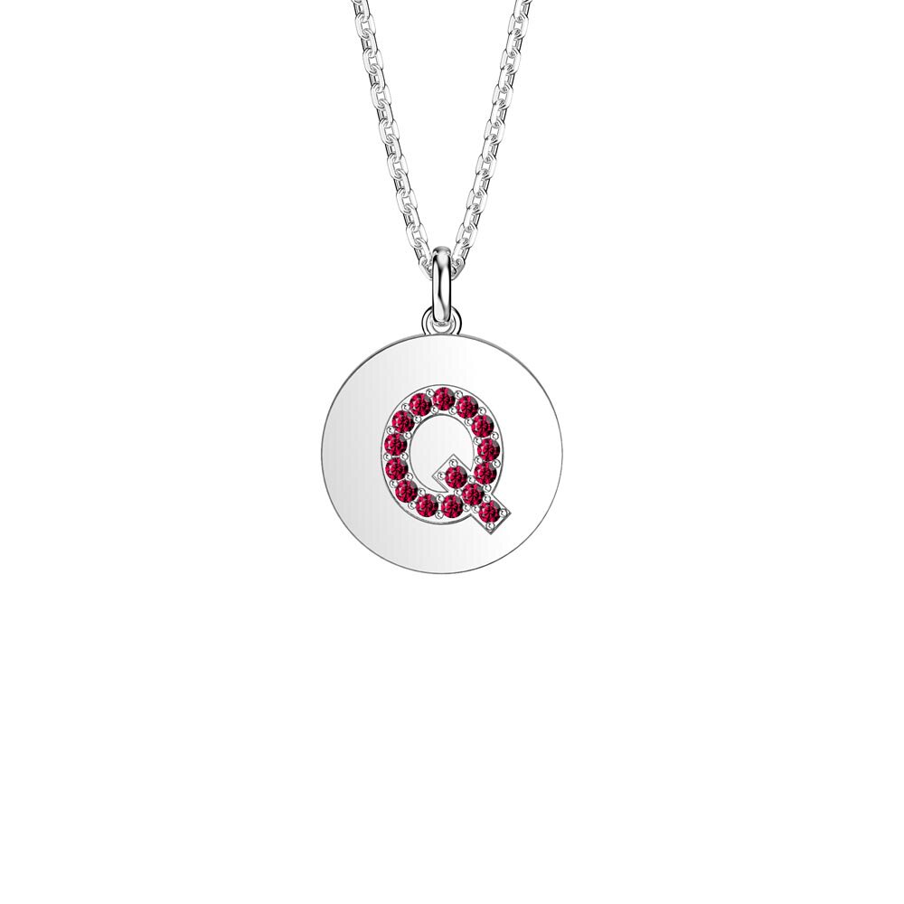 Charisma Ruby Pave Platinum plated Silver Alphabet Pendant Q