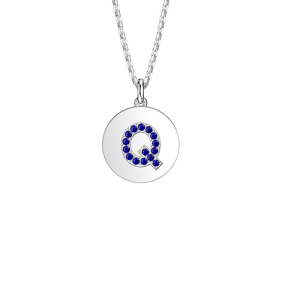 Charisma Sapphire Pave Platinum plated Silver Alphabet Pendant Q