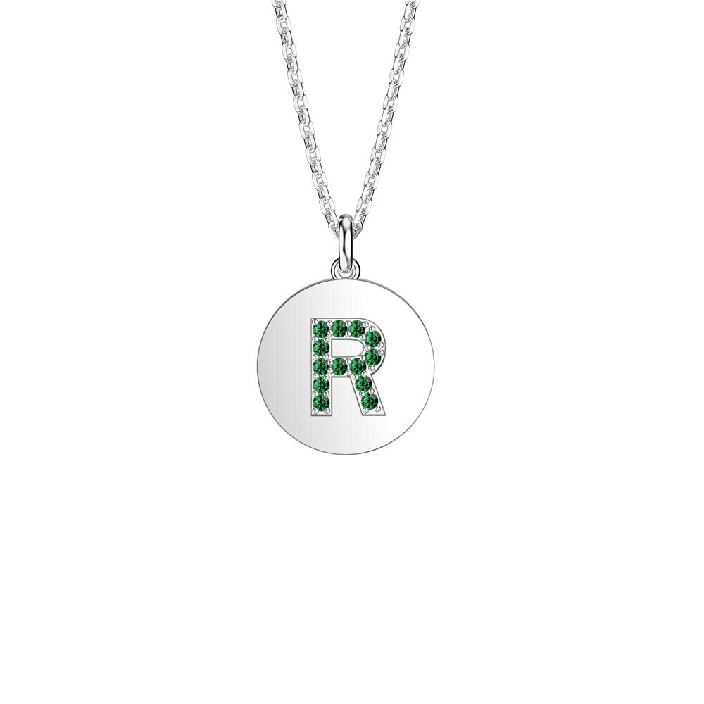 Charisma Emerald Pave Platinum plated Silver Alphabet Pendant R
