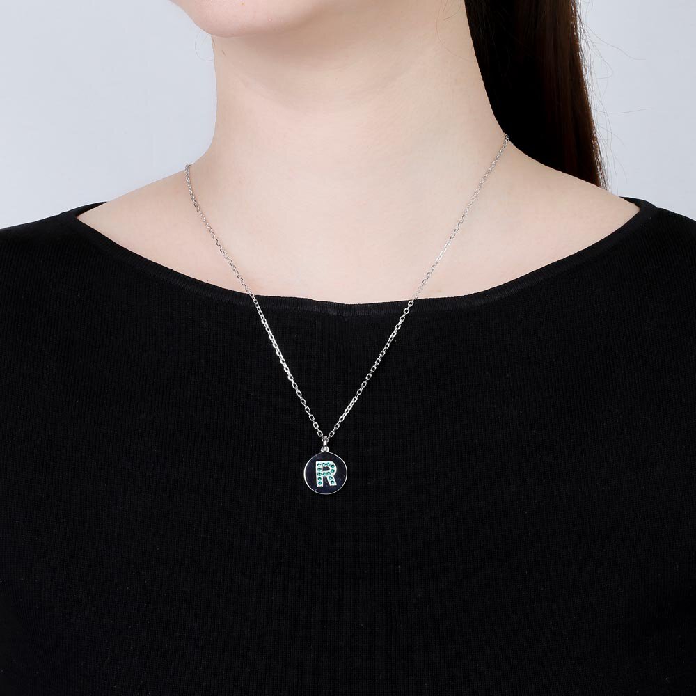 Charisma Emerald Pave Platinum plated Silver Alphabet Pendant R #2