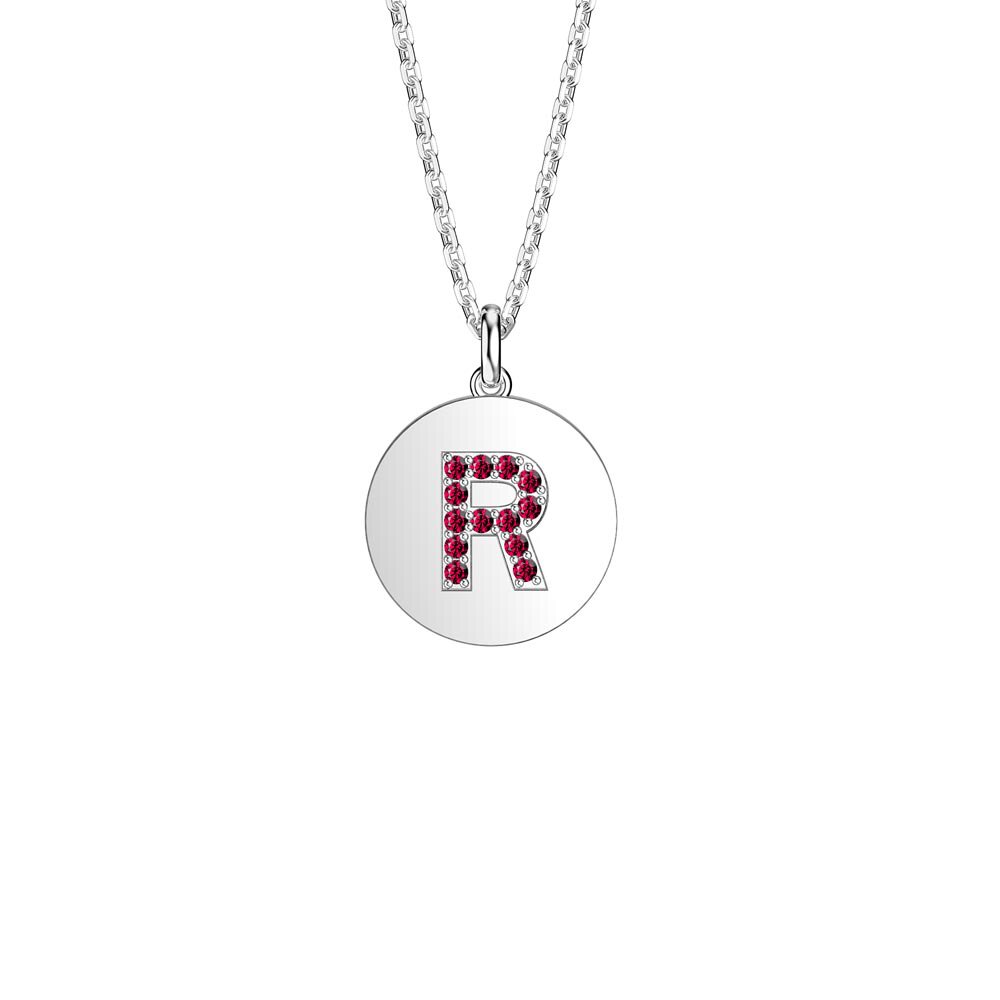 Charisma Ruby Pave Platinum plated Silver Alphabet Pendant R