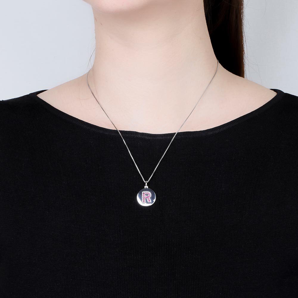 Charisma Ruby Pave Platinum plated Silver Alphabet Pendant R #2