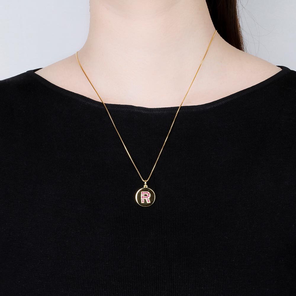 Charisma Ruby Pave 18ct Gold Vemeil Alphabet Pendant R #2