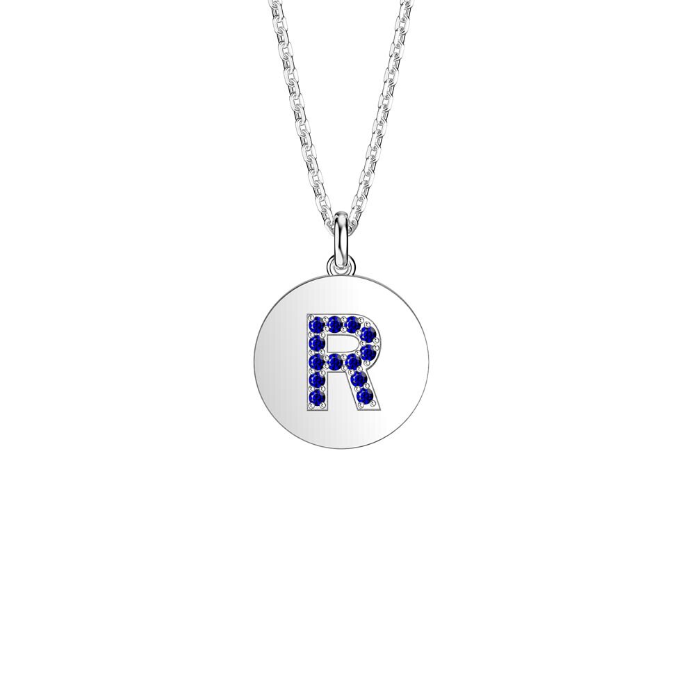 Charisma Sapphire Pave Platinum plated Silver Alphabet Pendant R