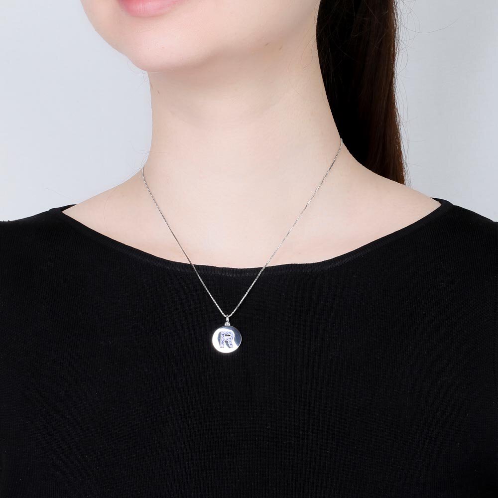 Charisma Sapphire Pave Platinum plated Silver Alphabet Pendant R #2