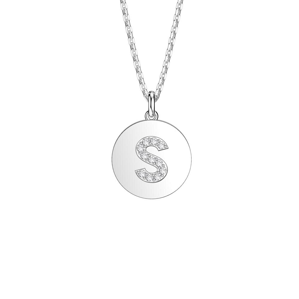 Charisma Moissanite Pave Platinum plated Silver Alphabet Pendant S
