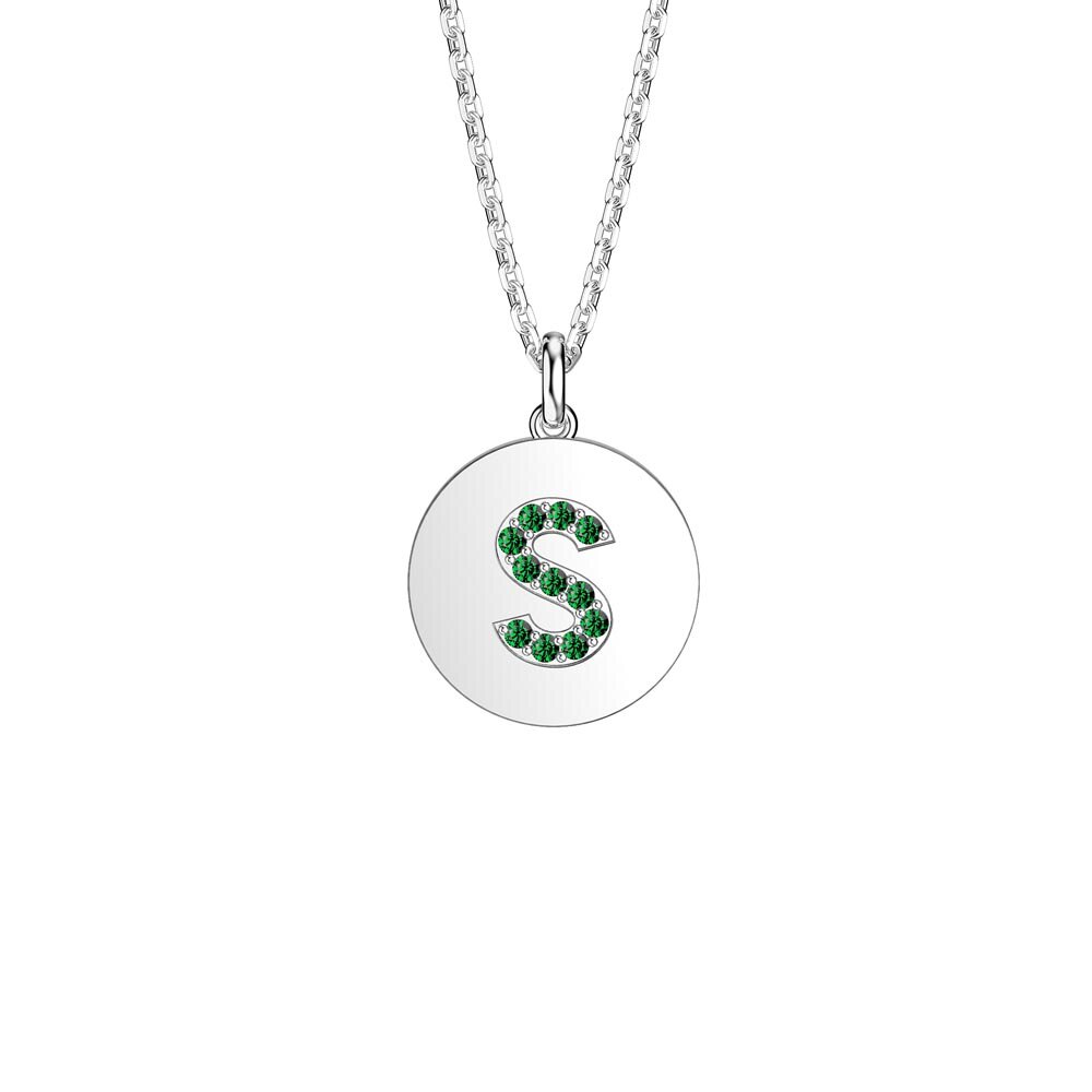 Charisma Emerald Pave Platinum plated Silver Alphabet Pendant S