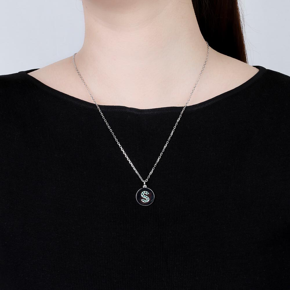 Charisma Emerald Pave Platinum plated Silver Alphabet Pendant S #2
