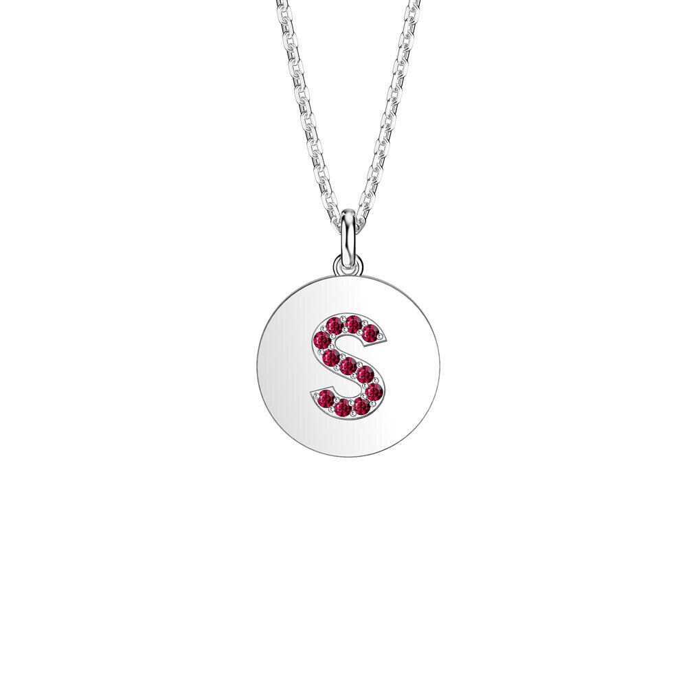 Charisma Ruby Pave Platinum plated Silver Alphabet Pendant S