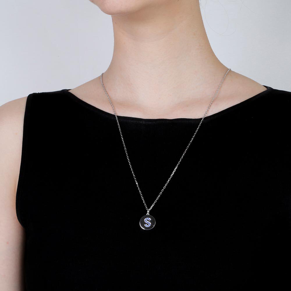 Charisma Sapphire Pave Platinum plated Silver Alphabet Pendant S #2