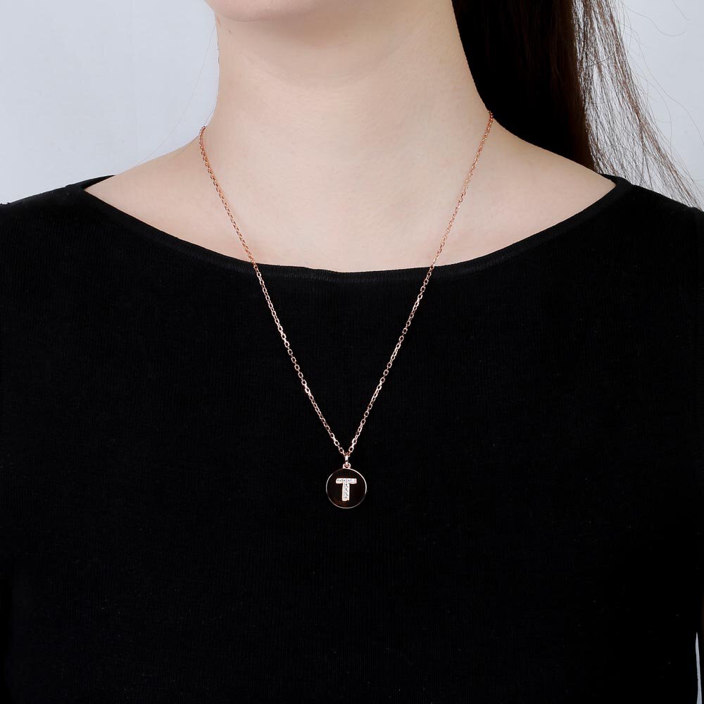 Charisma Moissanite Pave 18ct Rose Gold Vemeil Alphabet Pendant T #2