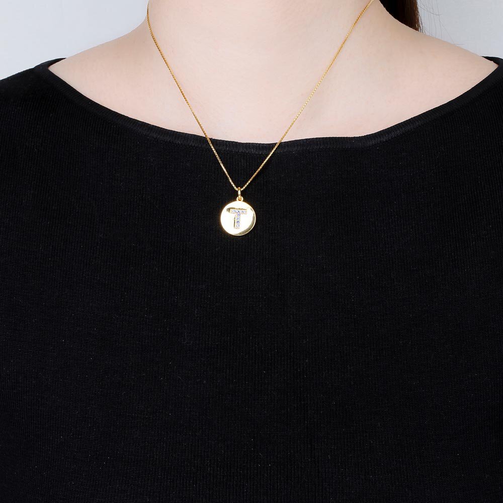 Charisma Moissanite Pave 18ct Gold Vemeil Alphabet Pendant T #2