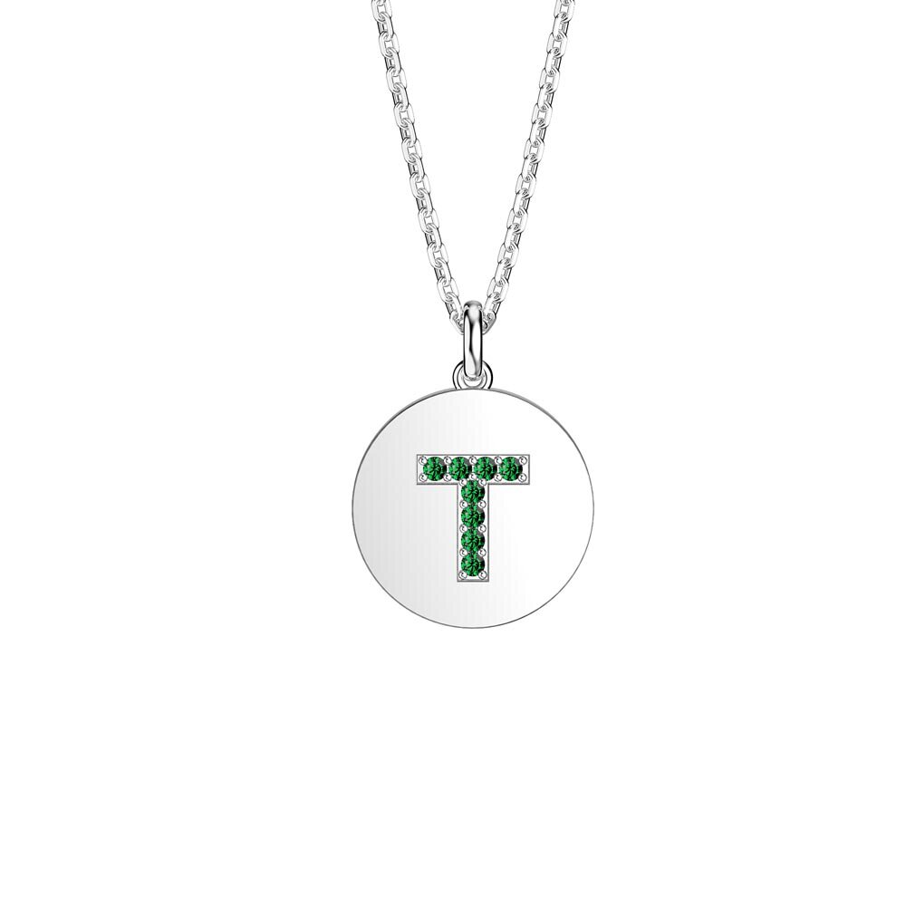 Charisma Emerald Pave Platinum plated Silver Alphabet Pendant T