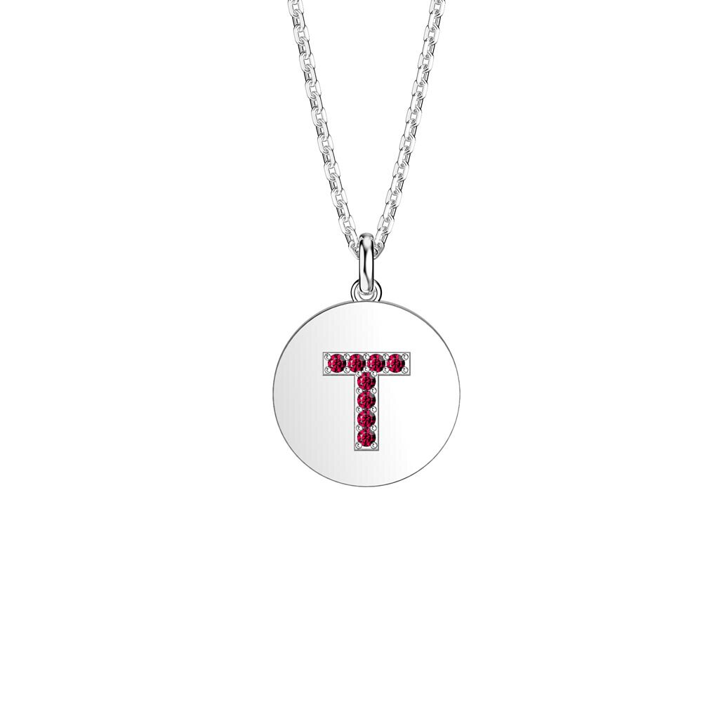 Charisma Ruby Pave Platinum plated Silver Alphabet Pendant T