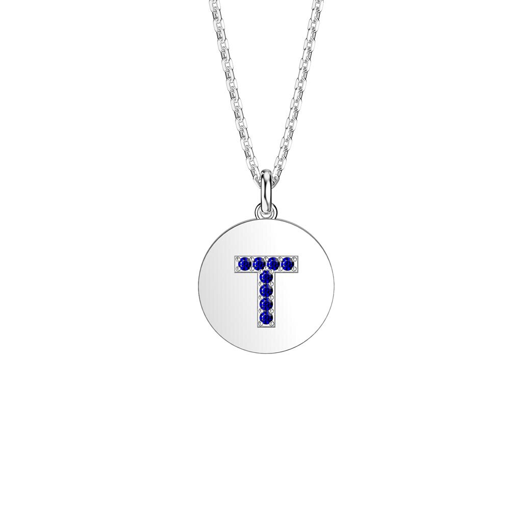 Charisma Sapphire Pave Platinum plated Silver Alphabet Pendant T