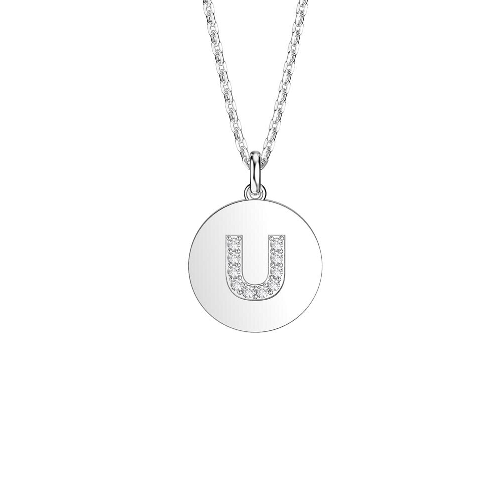 Charisma Moissanite Pave Platinum plated Silver Alphabet Pendant U