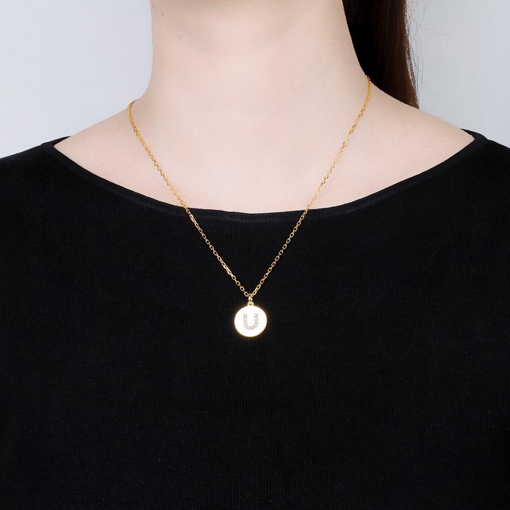 Charisma Moissanite Pave 18ct Gold Vemeil Alphabet Pendant U #2