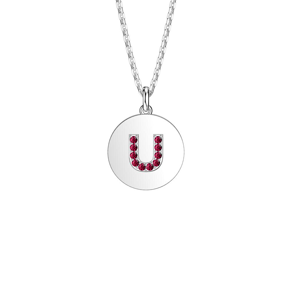 Charisma Ruby Pave Platinum plated Silver Alphabet Pendant U