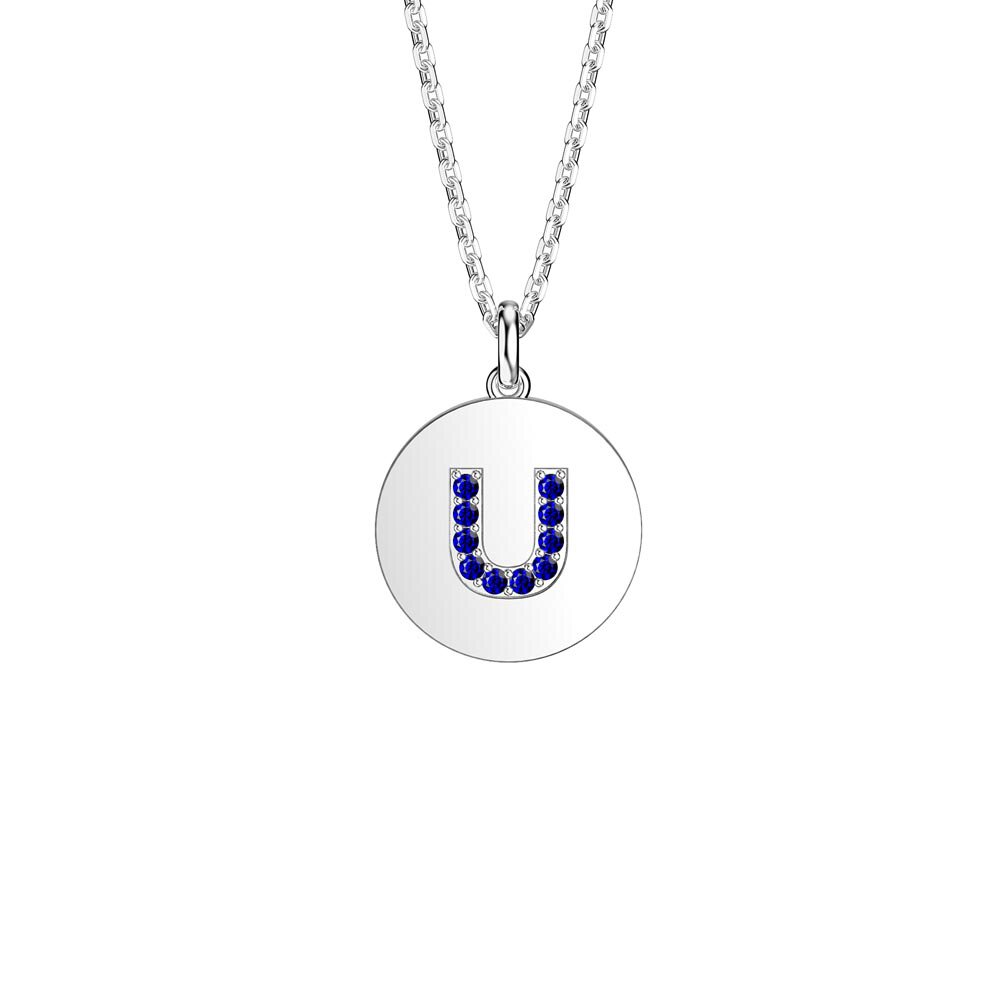 Charisma Sapphire Pave Platinum plated Silver Alphabet Pendant U