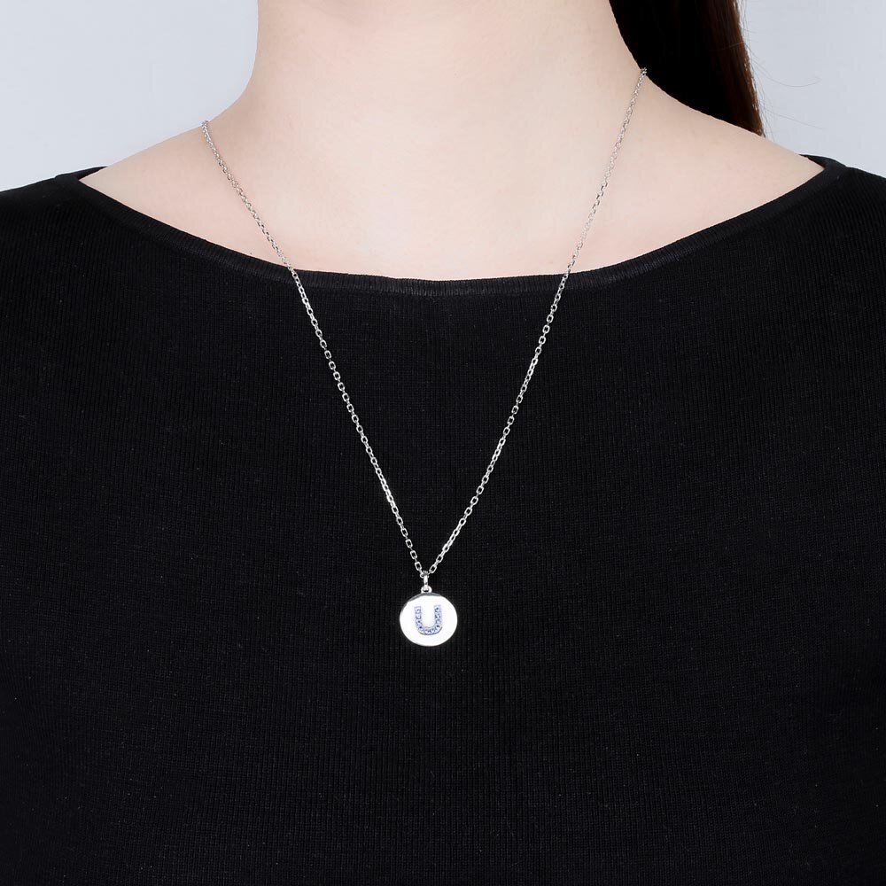 Charisma Sapphire Pave Platinum plated Silver Alphabet Pendant U #2