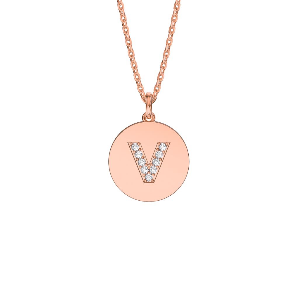 Charisma Moissanite Pave 18ct Rose Gold Vemeil Alphabet Pendant V