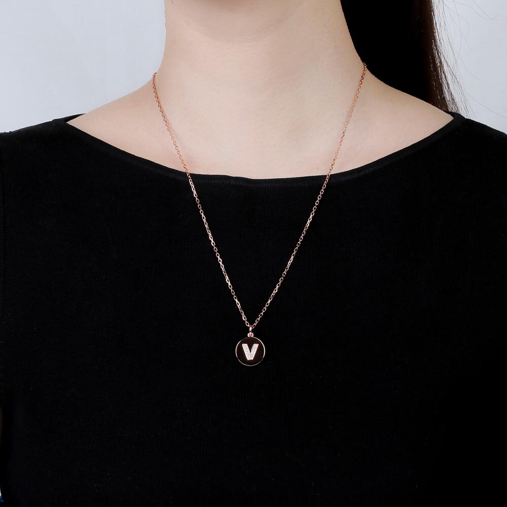 Charisma Moissanite Pave 18ct Rose Gold Vemeil Alphabet Pendant V #2