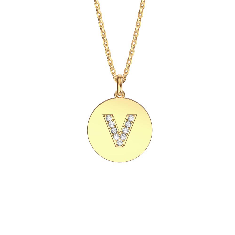 Charisma Moissanite Pave 18ct Gold Vemeil Alphabet Pendant V