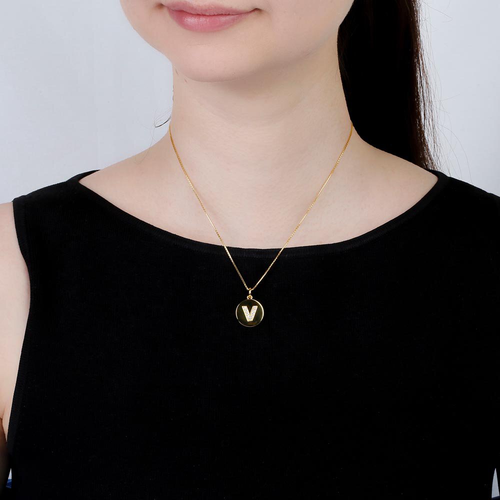 Charisma Moissanite Pave 18ct Gold Vemeil Alphabet Pendant V #2