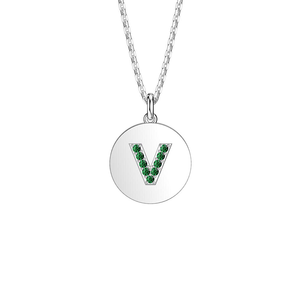 Charisma Emerald Pave Platinum plated Silver Alphabet Pendant V