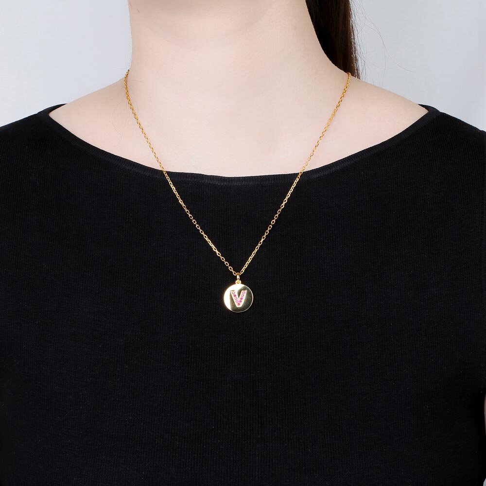 Charisma Ruby Pave 18ct Gold Vemeil Alphabet Pendant V #2