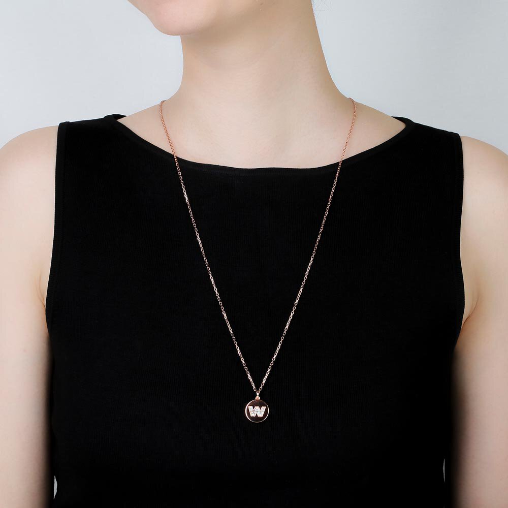 Charisma Moissanite Pave 18ct Rose Gold Vemeil Alphabet Pendant W #2