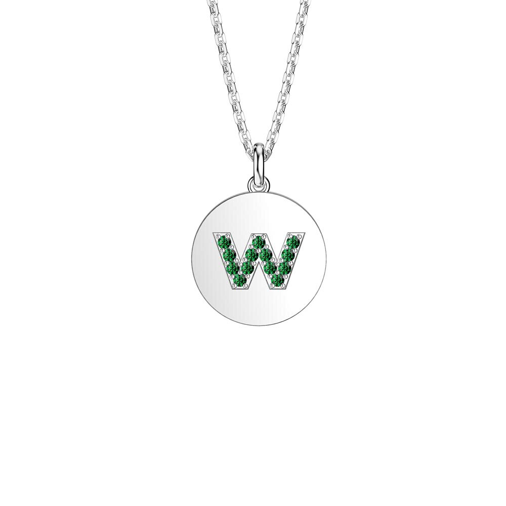 Charisma Emerald Pave Platinum plated Silver Alphabet Pendant W