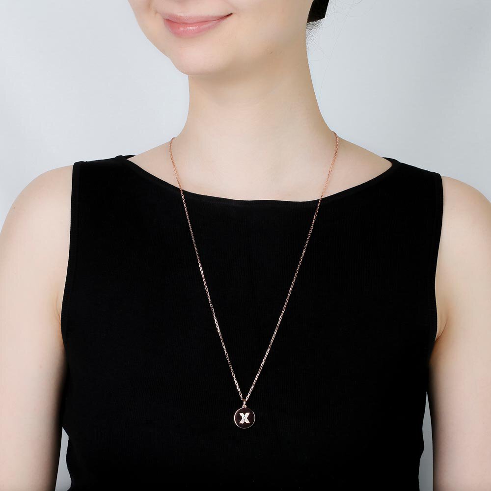 Charisma Moissanite Pave 18ct Rose Gold Vemeil Alphabet Pendant X #2