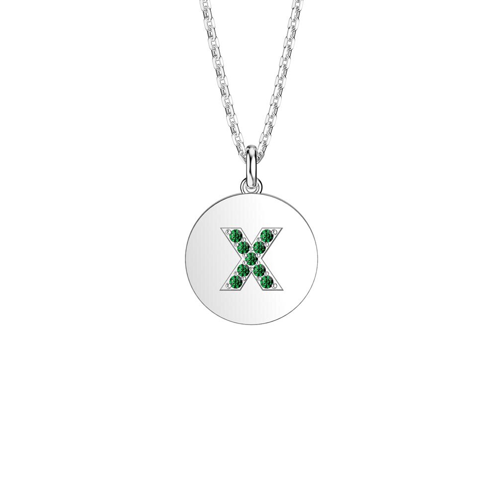 Charisma Emerald Pave Platinum plated Silver Alphabet Pendant X