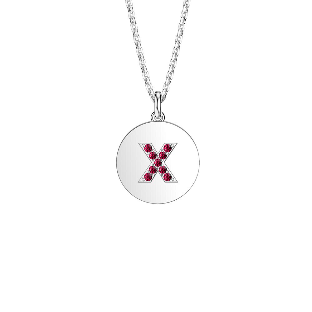 Charisma Ruby Pave Platinum plated Silver Alphabet Pendant X