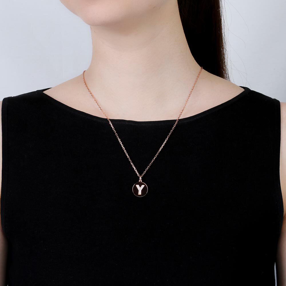 Charisma Moissanite Pave 18ct Rose Gold Vemeil Alphabet Pendant Y #2