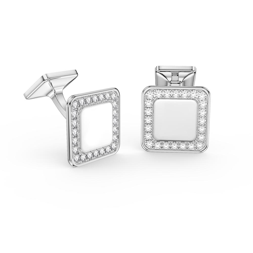 Signature Moissanite Platinum plated Silver Cushion Cufflinks