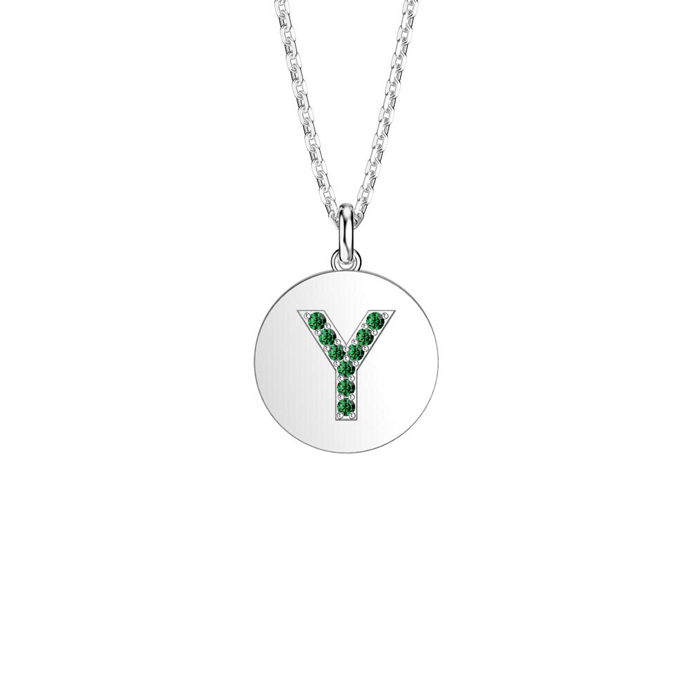 Charisma Emerald Pave Platinum plated Silver Alphabet Pendant Y