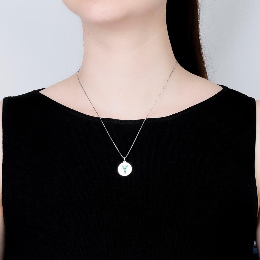 Charisma Emerald Pave Platinum plated Silver Alphabet Pendant Y #2