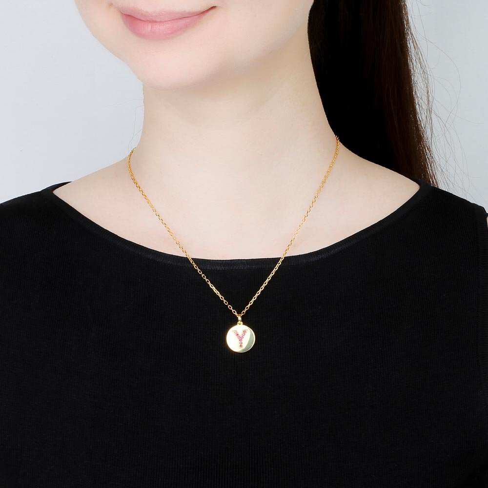 Charisma Ruby Pave 18ct Gold Vemeil Alphabet Pendant Y #2